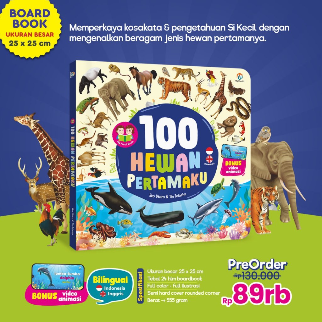 Buku My First Book 100 Hewan Pertamaku big boardbook anak umur 1 2 3 tahun Mengenal Hewan - Ziyadboo