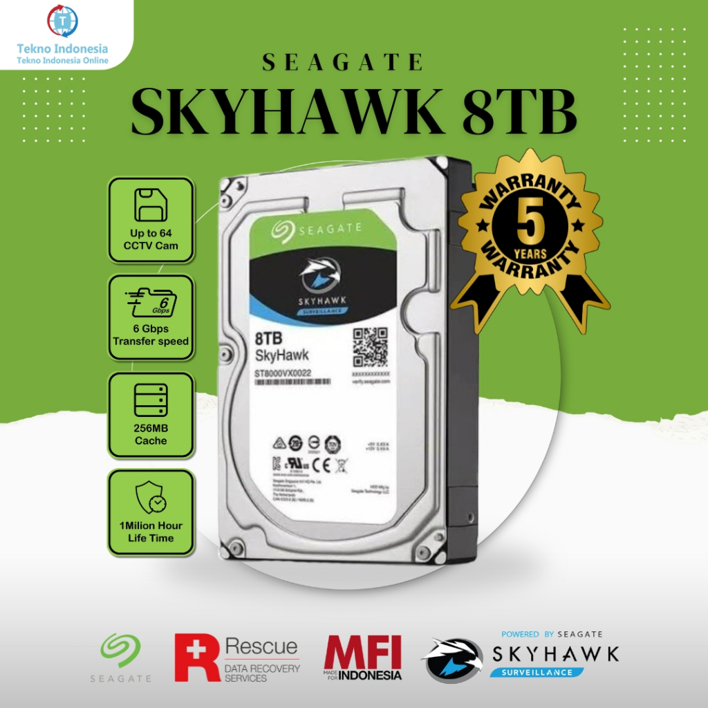 HARDDISK SEAGATE SKYHAWK CCTV HDD 8TB - MFI GARANSI RESMI INDONESIA