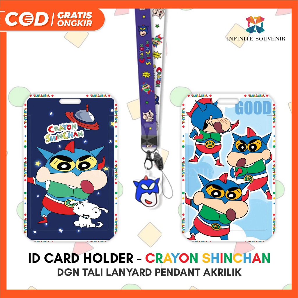 

[N003] CRAYON SHINCHAN / Name Tag Card Holder Motif Karakter Shinchan dengan Tali Lanyard Pendant Akrilik / ID Card Holder Tali Gantungan Acrylic Misae / Siro / Action Kamen / Nametag / Tempat Kartu Flazz / Emoney