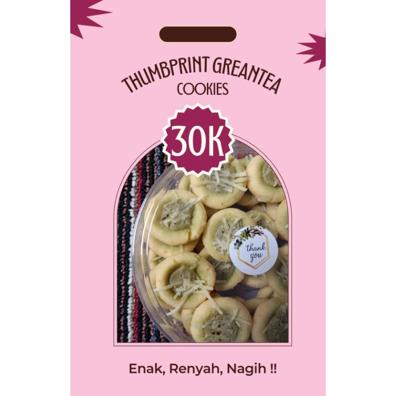 

Kue Kering TUMBPRINT GREENTEA Hantaran Lebaran,suguhan tamu,cemilan sehari-hari, enak, renyah, Nagihh!!!