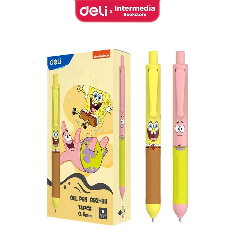 

Deli EG92-BK Bolpen Gel / Gelpen Cetek / Retractable 0.5 mm Warna Hitam Motif Spongebob