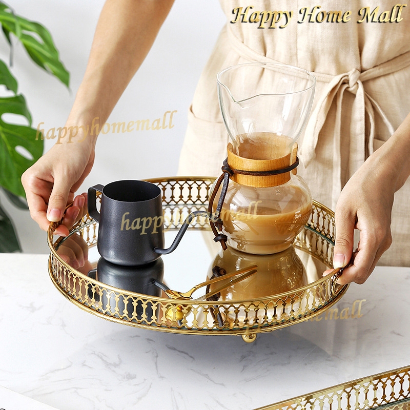 【Termurah-COD】Perhiasan Baki Deluxe Baki Rumah Baki Kaca Baki Emas Deluxe Baki Emas Skandinavia Gaya