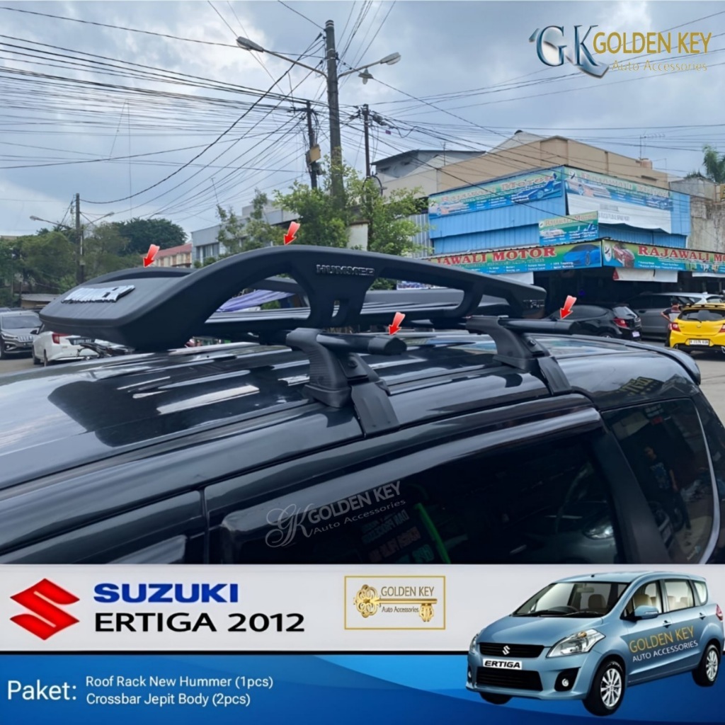 PAKET Ertiga 2012 Roof Rack New Hummer + Crossbar Jepit Body Rak Bagasi Atas Mobil