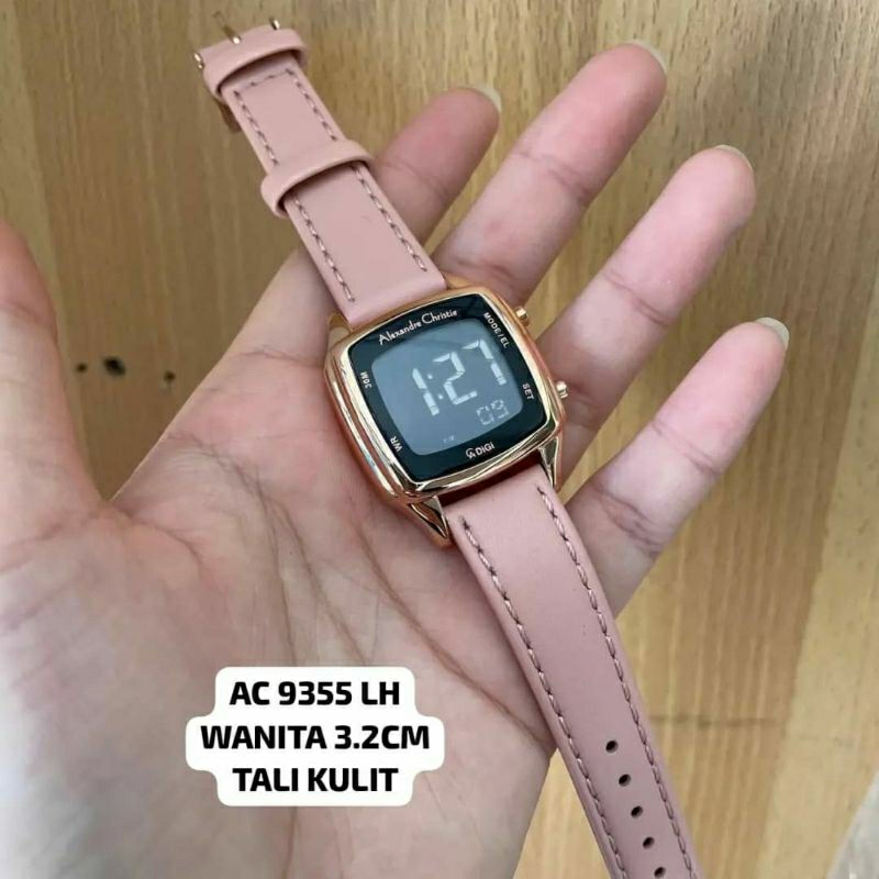 Alexandre Christie Original AC9355 AC 9355 Jam Tangan Digital Wanita Leather Peach Rosegold