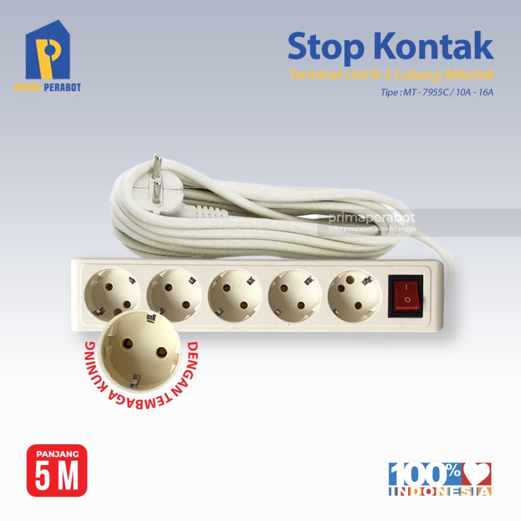 Stop Kontak Putih 5 meter 5 lubang Terminal Listrik 5 Socket