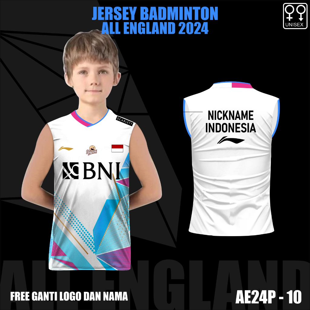 Jersey anak singlet kaos badminton all england 2024 baju lining bulu tangkis terbaru free custom