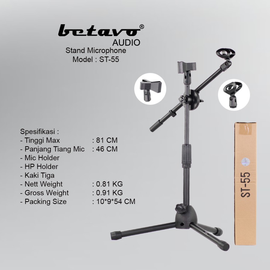 Stand Mic PENDEK Betavo ST 55 Standding Microphone Tripod BESI TEBAL