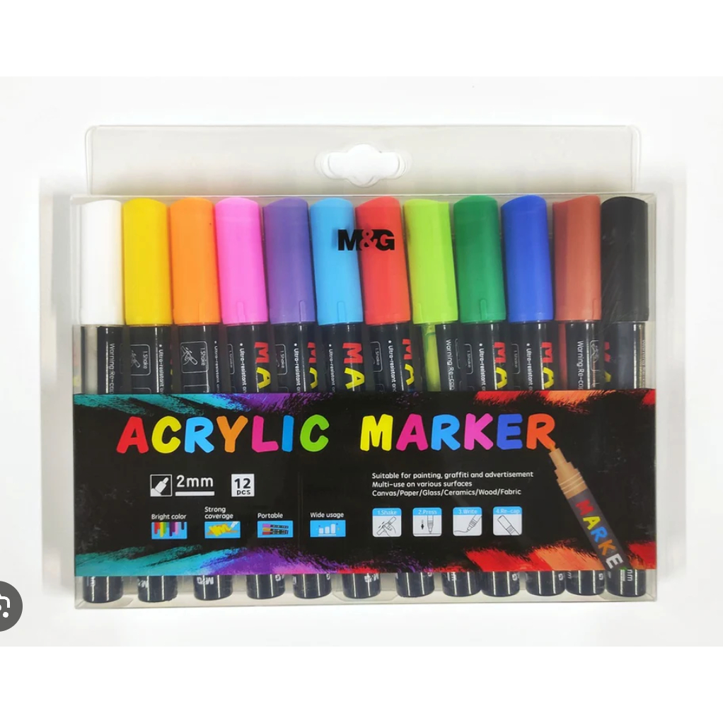 

M&G Spidol Akrilik/ Acrylic Marker Set 12 Multifungsi Paint Marker Segala Permukaan