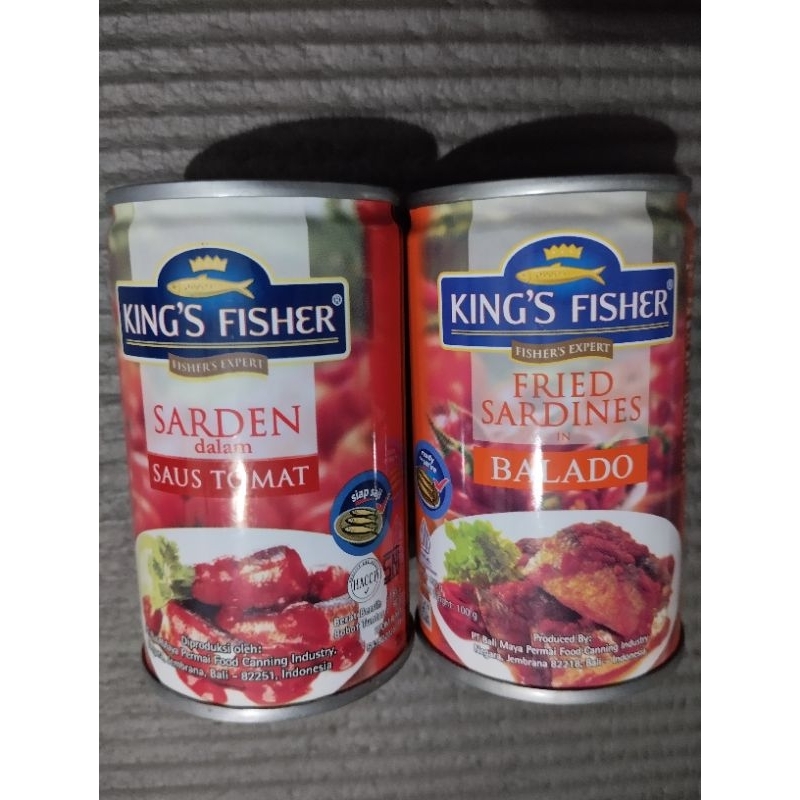 

Daging lauk ikan sarden sardines kaleng kalengan instan siap saji kings fisher saus saos sambal pedas tomat hot chili tomato sauce