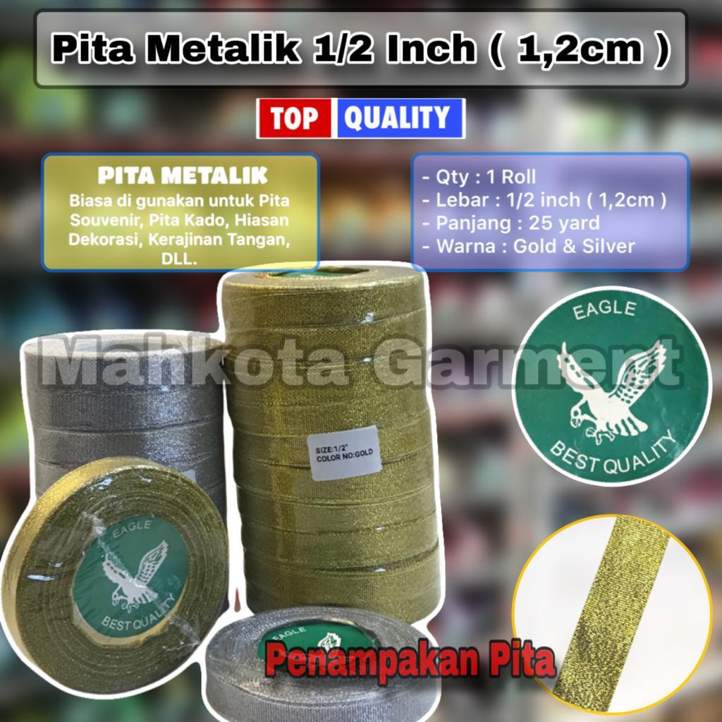 

Pita Gliter 1/2 inch atau 1,2cm EAGLE gold silver emas perak berbagai ukuran roll | Pita Lebar metalik KADO PARCEL HAMPERS