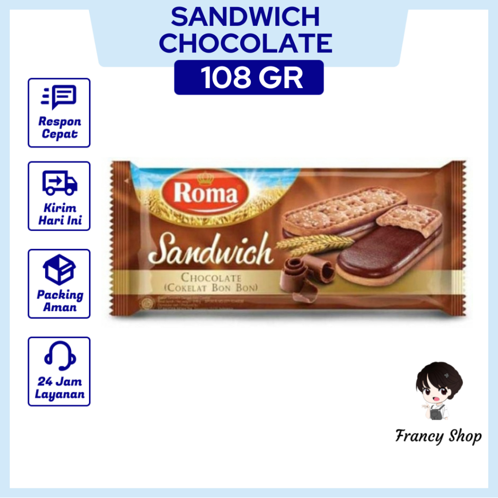 

Roma Sandwich Chocolate Biskuit Sandwich Cokelat 108 Gr