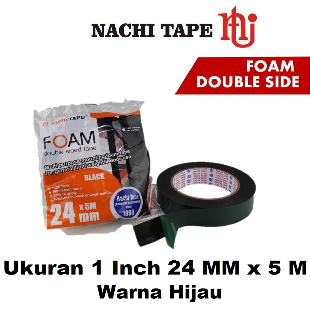 

Double Foam Nachi Tape Hijau 24 mm x 5 Meter - Isolasi Double Side Tape Foam Nachi Hijau - Isolasi Busa