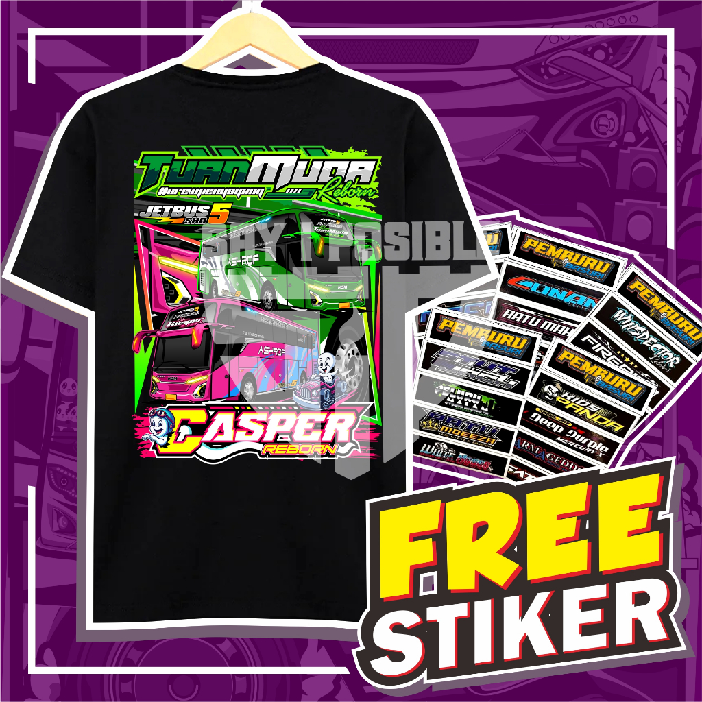 ( FREE STIKER ) KAOS BUS MANIA TUAN MUDA X CASPER UPIN IPIN REBORN ANAK DAN DEWASA