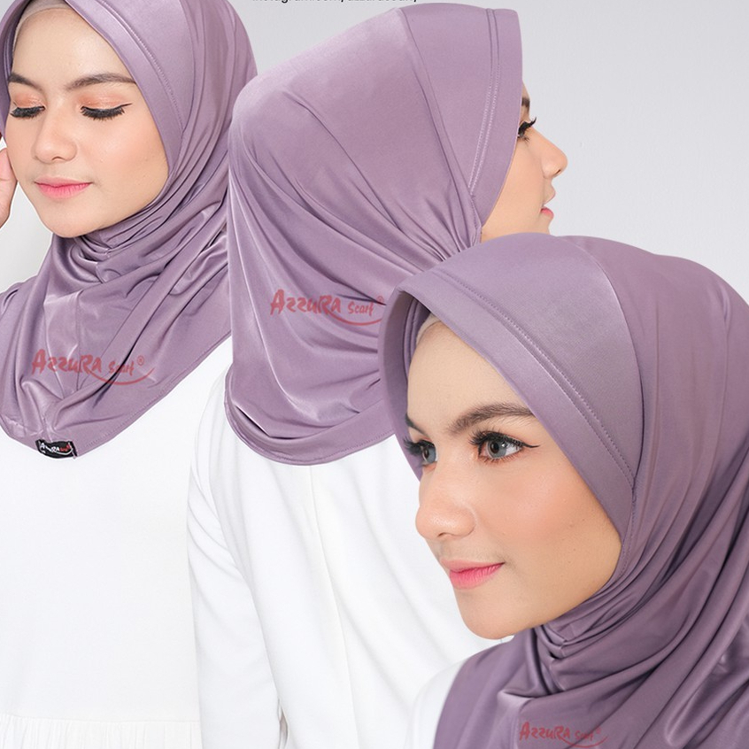 HOT Hijab Sport Garis Dua Azzura Scarf ORIGINAL Bergo Sport Hijab Olahraga Instan