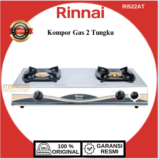 RINNAI KOMPOR GAS RI522AT 2 TUNGKU/RI-522-AT/RI-522AT/RI 522AT/RI 522 AT/RI-522 AT//RINNAI KOMPOR GA