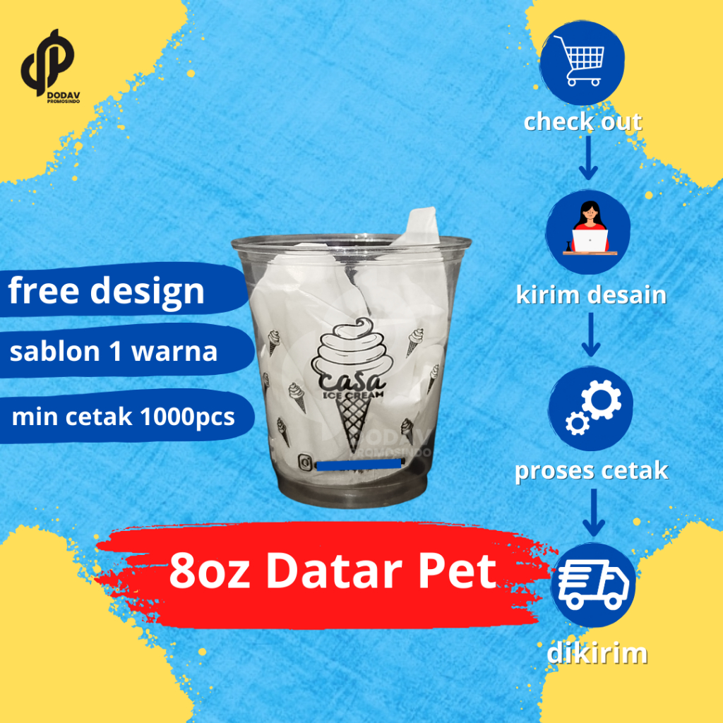 Sablon Cup 8oz Pet Datar | Cup Eskrim | Cup Mini Pet Premium