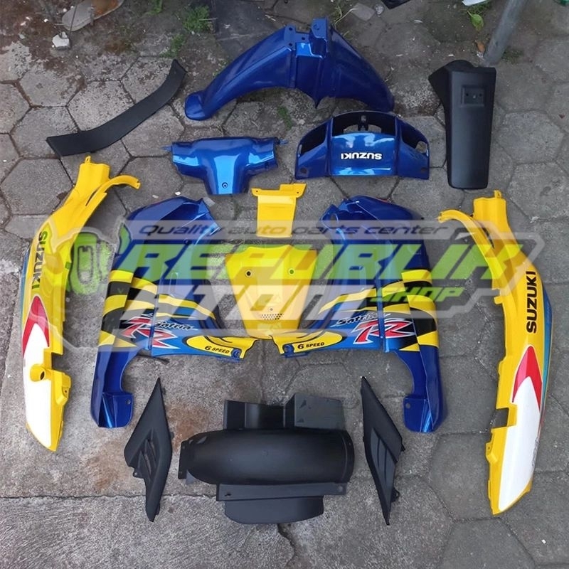 cover body satria lumba biru kuning full set halus suzuki satria lumba satria 2tak lumba biru kuning