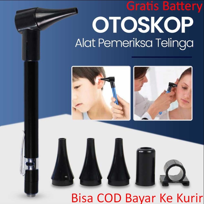 Set Otoskop Alat Pemeriksa Telinga LED Dokter THT Gratis Baterai