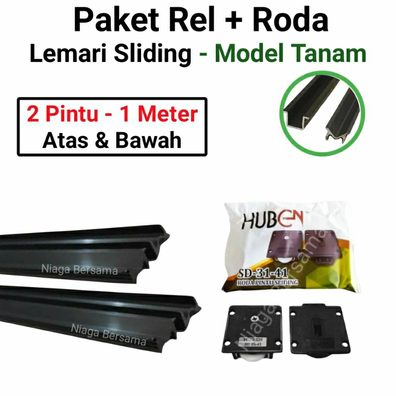 Rel Sliding Lemari 2 Pintu 1 Meter Model Tanam Plus Roda Geser SD 31 41 Huben