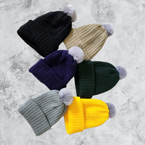 Topi Kupluk Pompom Jambul Kupluk Topi Bayi Anak Lipat Pompom Bordir Nama