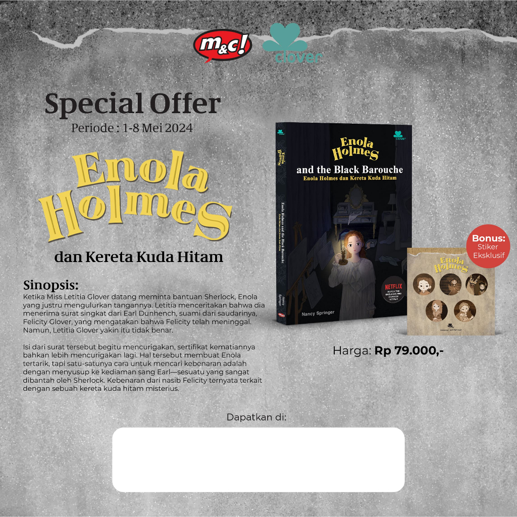 NOVEL ENOLA HOLMES AND THE BLACK BAROUCHE - ENOLA HOLMES DAN KERETA KUDA HITAM + BONUS - Nancy Sprin