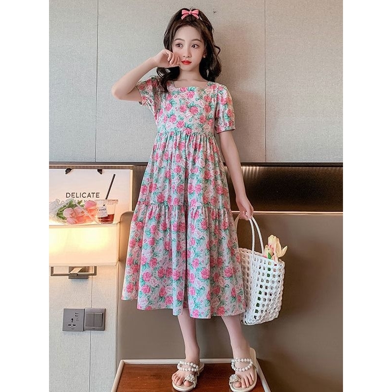 Dress Bunga Midi / Dress Anak Import /Dress Anak Cewek Import /Midi Dress / Dress Anak Tanggung