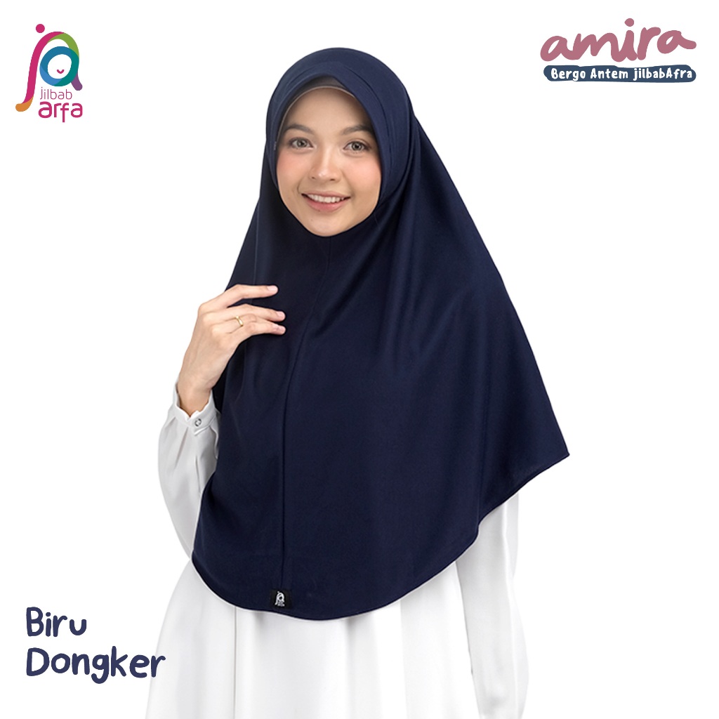 Jilbab Amira Biru Dongker - Bergo Pet Antem - Jilbab Afra - Hijab Instan Bahan Kaos, Adem & Lembut