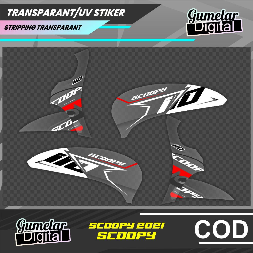 STRIPING TRANSPARAN UV CLEAR SIMPEL HONDA VARIO SCOOPY 2021 THAILAND 4 MODEL TERBARU