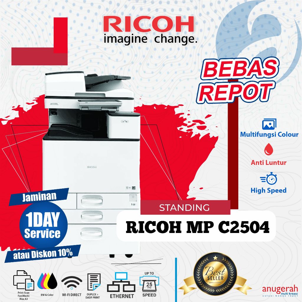 Mesin fotocopy warna A3 Ricoh MP C2504 Rekondisi