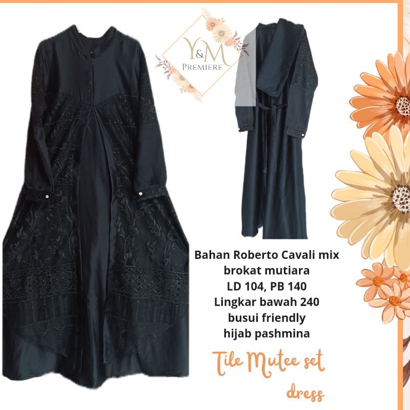 Gamis set pesta wisuda roberto cavali mix brokat hitam