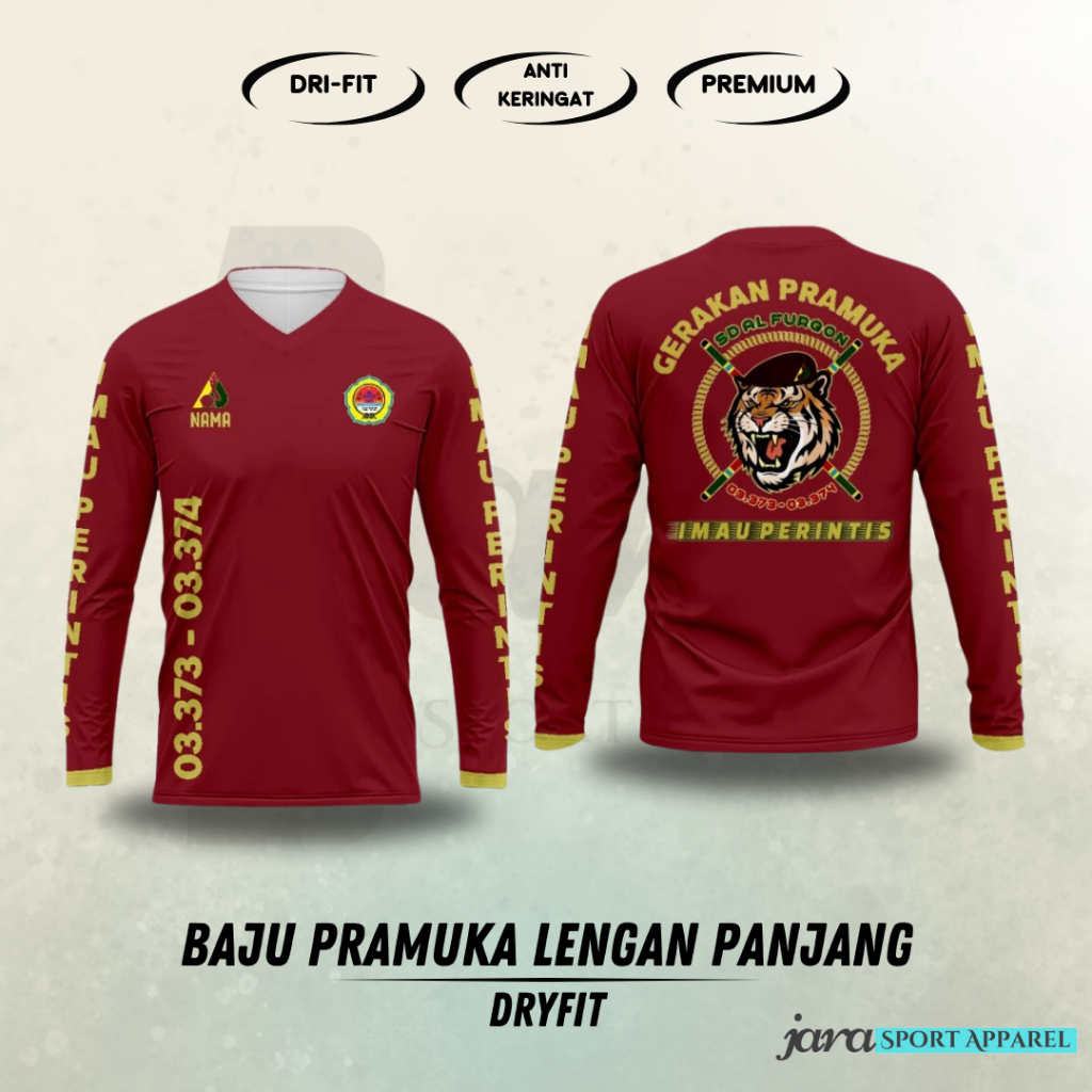 Baju Jersey Pramuka Custom Full Printing Bebas Desain Kaos Pramuka Paskibra Indonesia