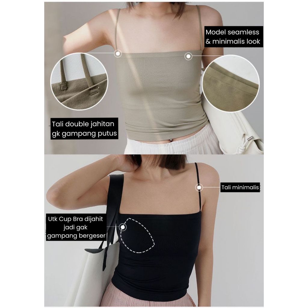 LERYN -  Camisole Tanktop with Cup Bra Basic Tanktop Korean Style Tenktop Crop Tanktop Panjang Tankt