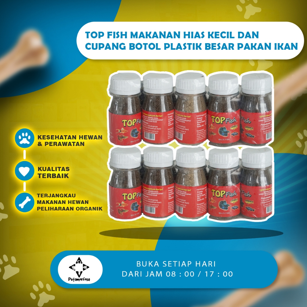 TOP Fish Makanan Hias Kecil dan Cupang Botol Plastik Besar Pakan Ikan