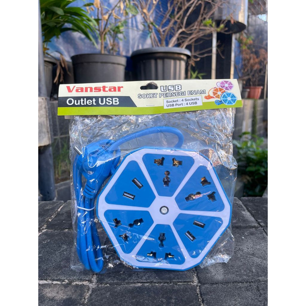 Stop Kontak USB Hexagon Socket + 4 USB Colokan Listrik VANSTAR Segi Enam Smart Power colokan vanstar