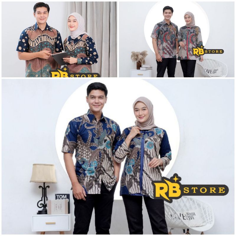 Hem Batik Lengan Pendek Blouse Batik Lengan Panjang Set Couple Katun Modern