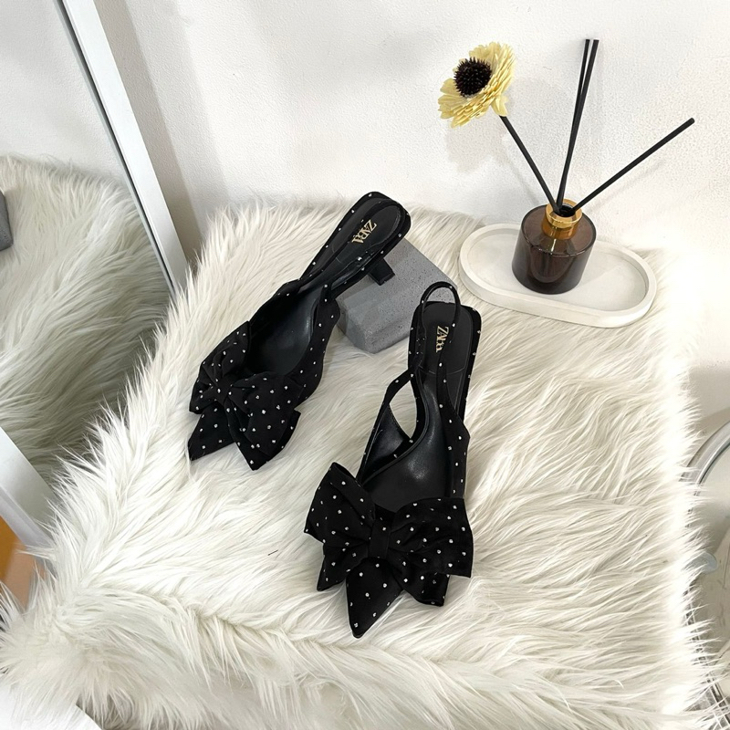 Polkadot high heels stripe back by Zara 7cm impott high quality fashion shoes sepatu wanita hak ting