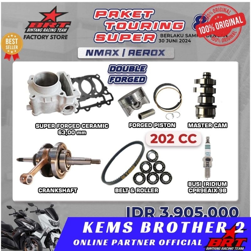 PAKET BORE UP BRT NMAX AEROX TOURING SUPER 8 ORIGINAL BRT GRATIS BUSI BRT