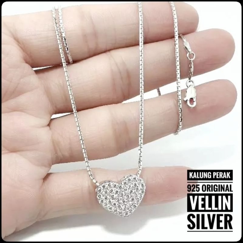 Kalung Perak Wanita 925 Lapis Emas Putih - Kalung Silver Love 925 Asli