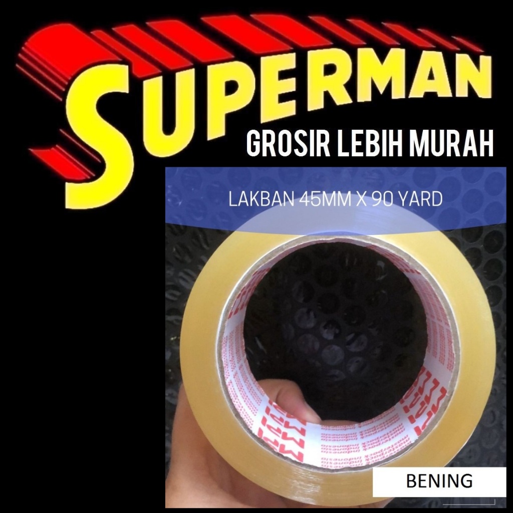 

LAKBAN 90Y BENING MERK RANDOM 45mm x 90 yard isolasi bening 45 mm besar superman jogja supermanjogja