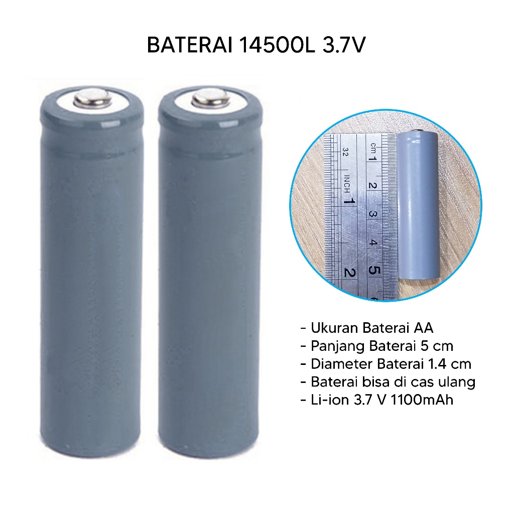 Baterai Rechargeable AA 3.7V 14500L Baterai Cas 3.7V 1100mAh