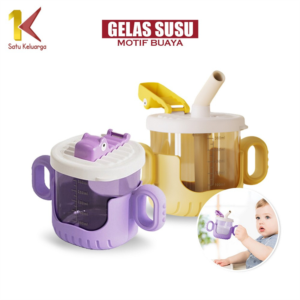 Satu Keluarga Gelas Minum Anak Baby Training Cup 300ML C1053 Gelas Susu Balita Motif Buaya dengan Pe