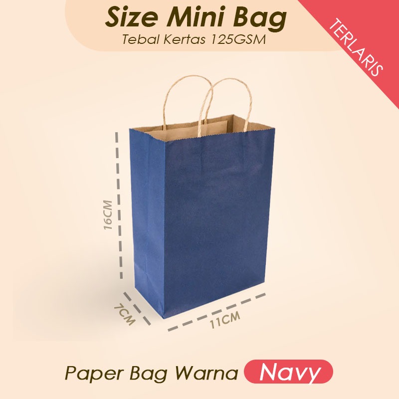

(Navy) Paper Bag Mini 16x7x11 CM / Paper Bag Kado Packing Souvenir, Gelang, Aksesoris Olshop Wedding Bridesmaid / Papper Bag Warna Polos Packaging Online Shop Murah