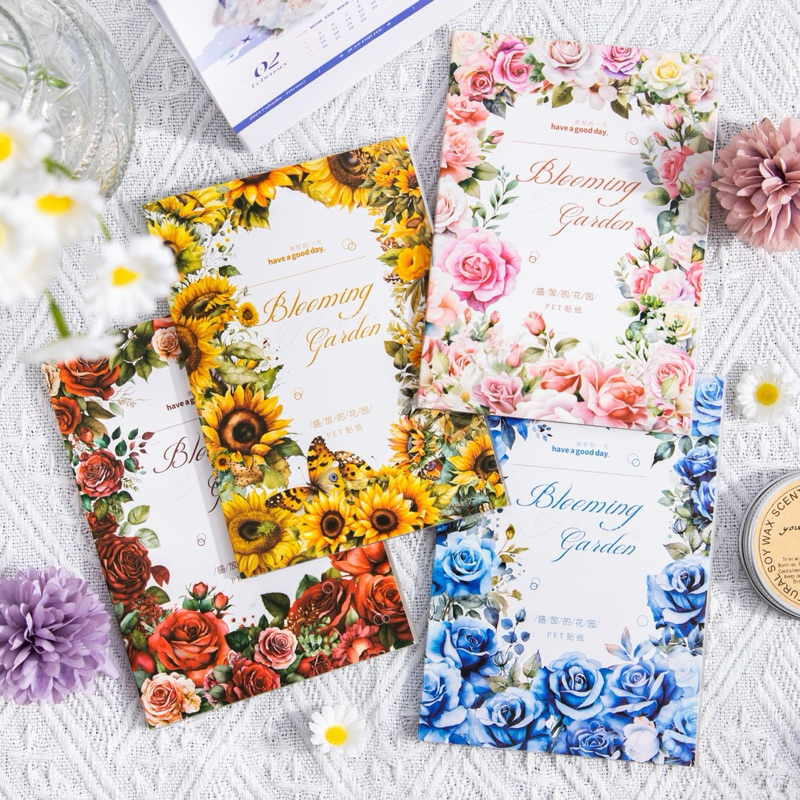 

(6AB) sticker book transparan bunga flower blooming garden series journaling scrapbook bujo