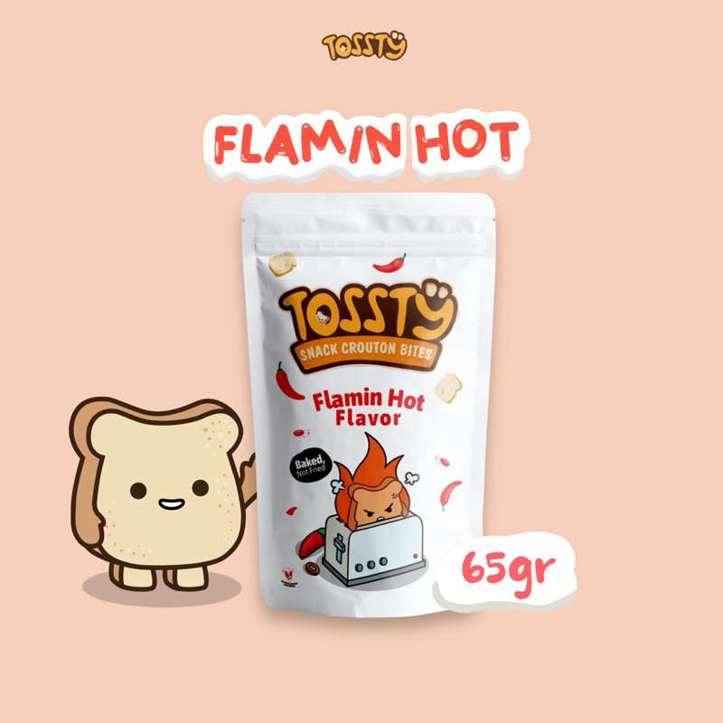 

Tossty snack crouton bites rasa flamin hot | rendah lemak-rendah kalori (65gr)