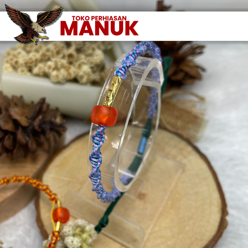 Gelang Tali Manik Kristal | Emas 6K/300 | Warna Ungu Pink | Gelang Custom