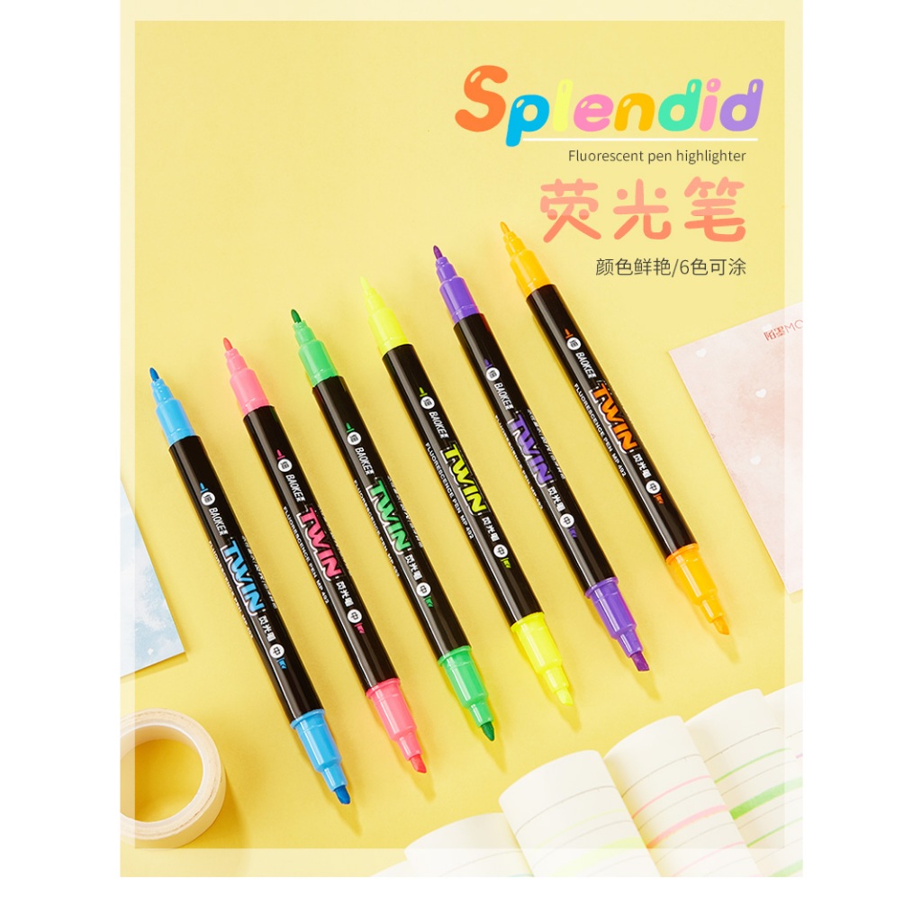 

Baoke pena buku harian fokus pelindung mata lembut highlighter ujung ganda MP492