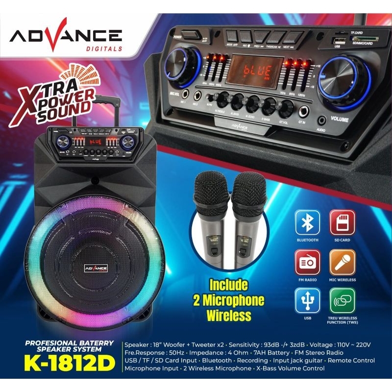 Speaker Portable Advance K-1812D Free 2 Mic/Speaker Advance K1812D ORI