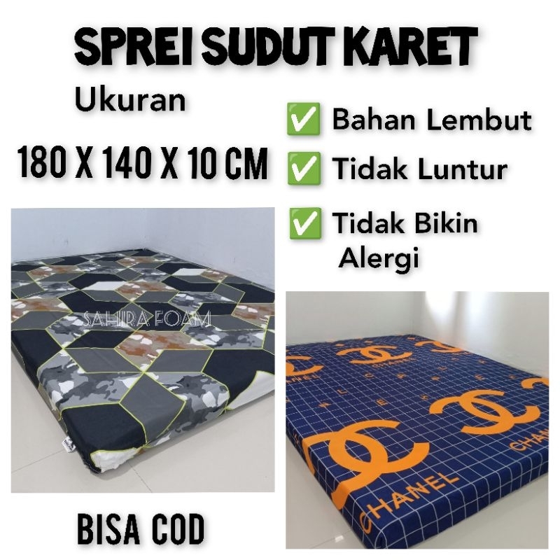 Sprei Sudut Karet Ukuran 180x120x10 // 180x140x10 Cm. Bahan Lembut & Tidak Luntur (Sprei Untuk Kasur
