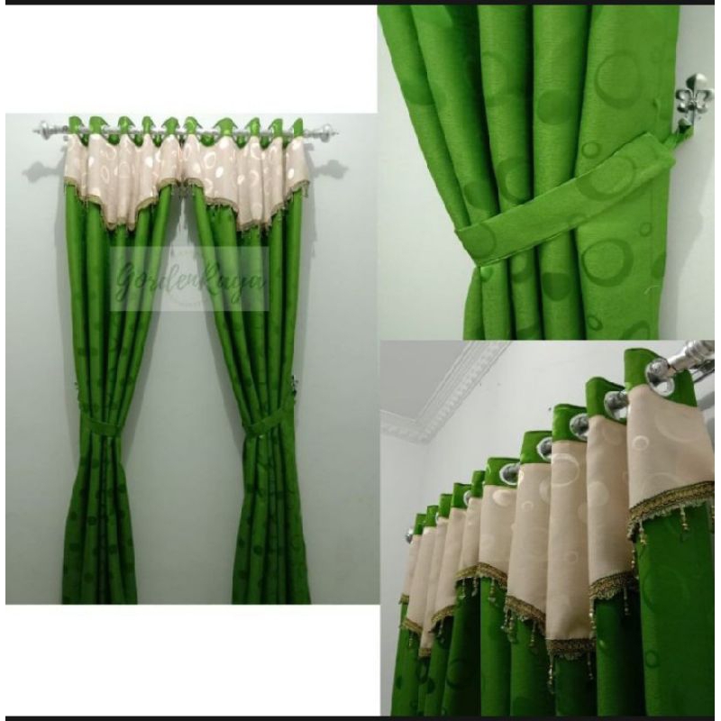 Gorden poni kristal gorden pintu jendela minimalis motif polkadot tiray tirai