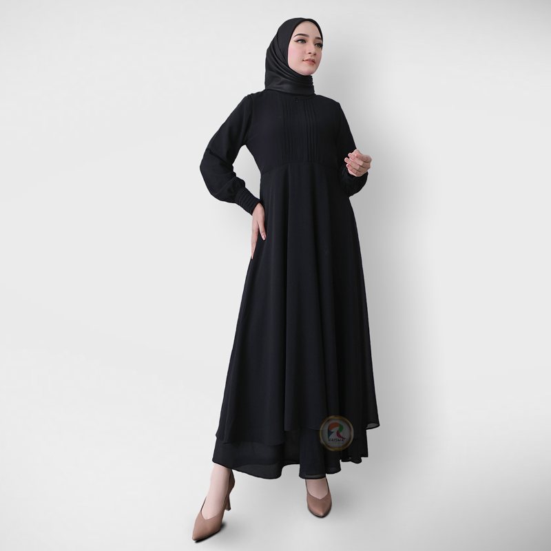 Mafaza Gamis Ceruty Polos Wanita 3 Warna Hitam Putih Broken white
